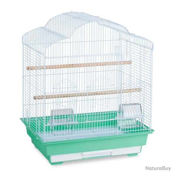 Cage � oiseaux rectangulaire avec perchoirs r�glables 56,5 x 46,5 x 35,5 cm en acier blanc 13_00098