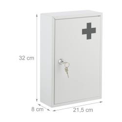 Armoire &agrave; pharmacie murale verrouillable m&eacute;tal 2 niveaux rangement s&eacute;curis&eacute; style sobre en m&eacute;tal bl