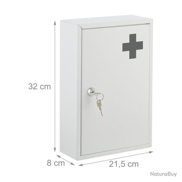 Armoire � pharmacie murale verrouillable m�tal 2 niveaux rangement s�curis� style sobre en m�tal bl