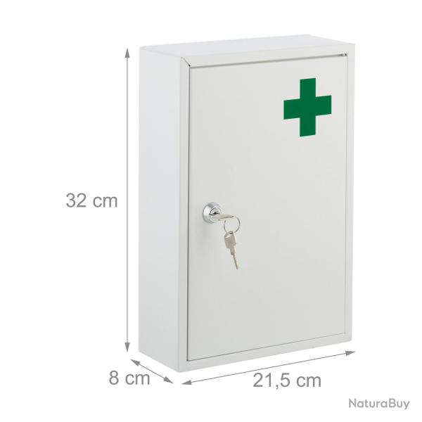 Armoire � pharmacie murale verrouillable rangement organis� 2 niveaux stockage s�curis� en m�tal bl