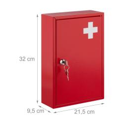 Armoire &agrave; pharmacie murale verrouillable 2 niveaux rangement s&eacute;curis&eacute; design moderne en m&eacute;tal rouge