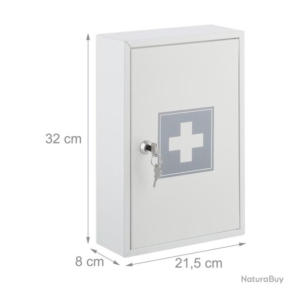 Armoire � pharmacie murale verrouillable rangement organis� 2 niveaux stockage s�curis� en m�tal bl
