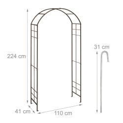 Arche &agrave; rosiers d&eacute;corative arrondie jardin support robuste 200 x 120 x 30 cm en m&eacute;tal noir 13_00149