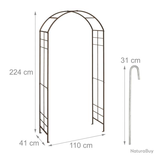 Arche � rosiers d�corative arrondie jardin support robuste 200 x 120 x 30 cm en m�tal noir 13_00149
