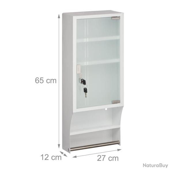 Armoire � pharmacie murale verrouillable pratique 4 compartiments 60 x 40 x 15 cm en m�tal blanc 13