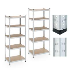 Lot de 2 &eacute;tag&egrave;res galvanis&eacute;es pour charges lourdes 90 x 40 x 180 cm rangement modulable en MDF gris