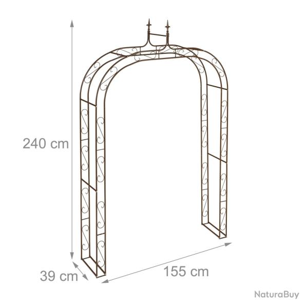Arche de jardin design romantique support plantes 200 x 100 x 30 cm en acier marron 13_0016824