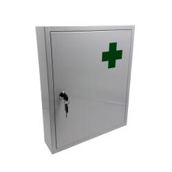 Armoire &agrave; pharmacie murale pratique avec 5 compartiments s&eacute;curis&eacute;e 43 x 35,5 x 8 cm en m&eacute;tal blanc