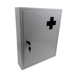 Armoire &agrave; pharmacie murale pratique avec 5 compartiments s&eacute;curis&eacute;e 43 x 35,5 x 8 cm en m&eacute;tal blanc