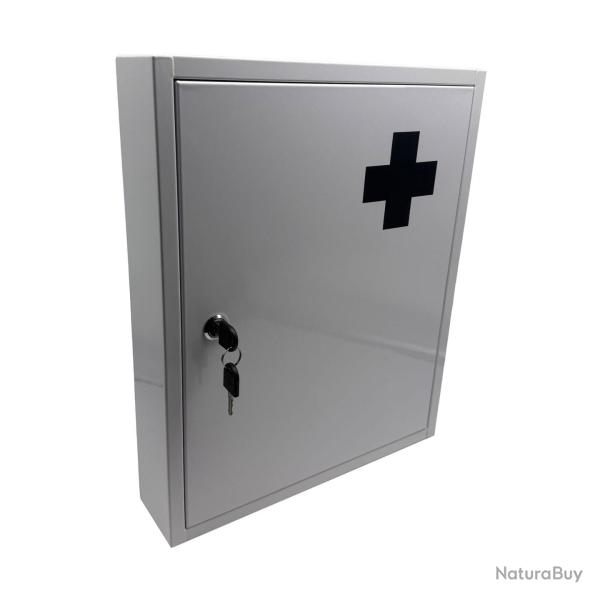 Armoire � pharmacie murale pratique avec 5 compartiments s�curis�e 43 x 35,5 x 8 cm en m�tal blanc