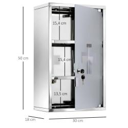 Armoire &agrave; pharmacie murale salle de bain 30 x 18 x 50 cm verrouillable trois &eacute;tag&egrave;res &eacute;pur&eacute; en acie