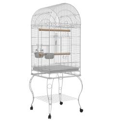 Cage &agrave; oiseaux &agrave; roulettes 51 x 51 x 153 cm plateau amovible 2 bols perchoir &eacute;tag&egrave;re inf&eacute;rieure mod