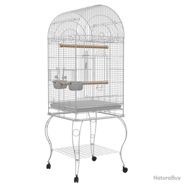 Cage � oiseaux � roulettes 51 x 51 x 153 cm plateau amovible 2 bols perchoir �tag�re inf�rieure mod