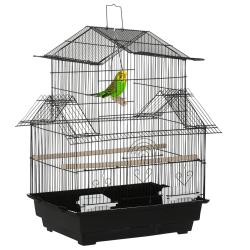 Cage &agrave; oiseaux int&eacute;rieure perchoirs mangeoires plateau amovible poign&eacute;e 50.5 x 41 x 63 cm design mo