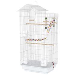 Cage &agrave; oiseaux int&eacute;rieure pratique 46 x 36 x 100 cm plateau coulissant perchoirs style contemporain