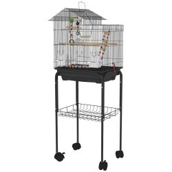 Cage &agrave; oiseaux sur roulettes 46 x 36 x 120 cm plateau coulissant perchoirs inclus moderne contempor