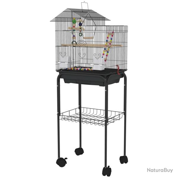 Cage � oiseaux sur roulettes 46 x 36 x 120 cm plateau coulissant perchoirs inclus moderne contempor