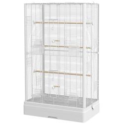 Cage &agrave; oiseaux voli&egrave;re pour oiseaux 61 x 36.5 x 98 cm acc&egrave;s facile 5 perchoirs 4 r&eacute;cipients scandin