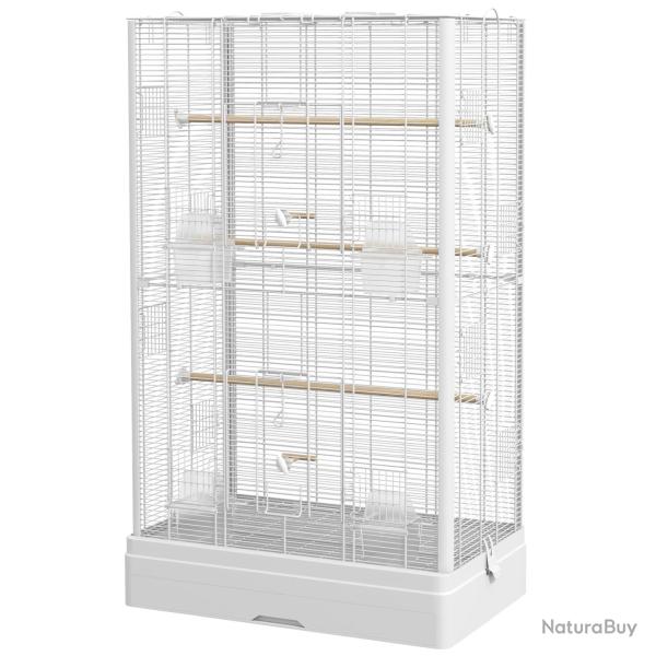 Cage � oiseaux voli�re pour oiseaux 61 x 36.5 x 98 cm acc�s facile 5 perchoirs 4 r�cipients scandin