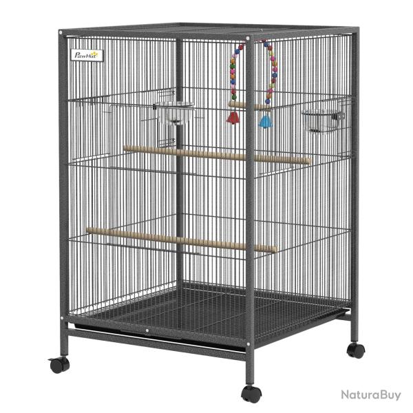 Cage � oiseaux sur roulettes salon 48 x 46 x 78 cm plateau coulissant avec perchoirs moderne contem