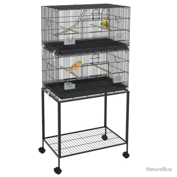 Cage � oiseaux sur pied voli�re 77 x 46 x 164 cm avec plateau amovible et roulettes frein�es modern