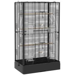 Cage &agrave; oiseaux voli&egrave;re 61 x 36.5 x 98 cm acc&egrave;s facile plusieurs portes perchoirs inclus style indus