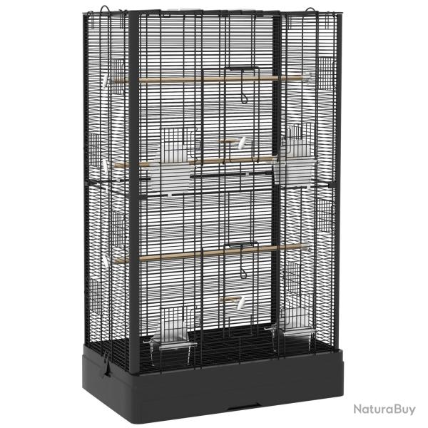 Cage � oiseaux voli�re 61 x 36.5 x 98 cm acc�s facile plusieurs portes perchoirs inclus style indus