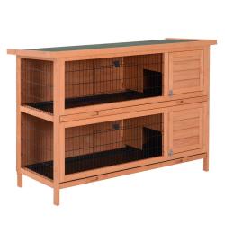 Clapier sur pieds double niveau 137 x 50 x 93 cm tiroirs coulissants 4 portes loquets style rustiqu