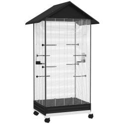 Cage &agrave; oiseaux sur pied int&eacute;rieure 79 x 65 x 155 cm mobilit&eacute; sur roulettes nettoyage facile contemp