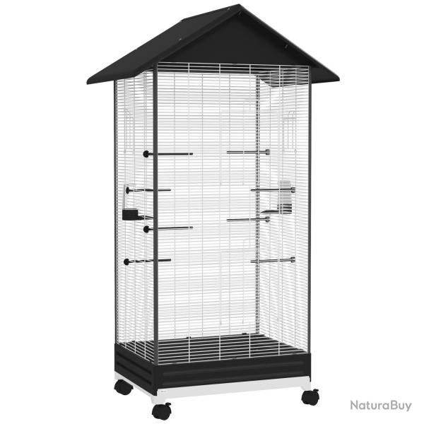 Cage � oiseaux sur pied int�rieure 79 x 65 x 155 cm mobilit� sur roulettes nettoyage facile contemp