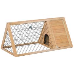 Clapier triangulaire de sol avec enclos et niche 116 x 62,2 x 52,5 cm double porte a&eacute;ration contemp