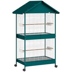 Cage &agrave; oiseaux sur roulettes 94 x 70 x 158 cm cloison amovible nettoyage facile moderne industriel