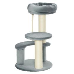 Arbre &agrave; chat ludique 40 x 65 cm 3 plateformes griffoirs et corde pour jeux et repos design contempo