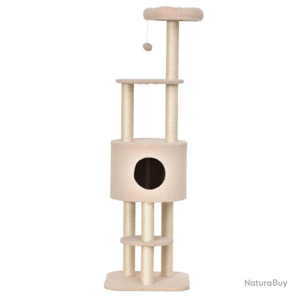 Arbre � chat avec niche et plateformes 45 x 40 x 148 cm griffoir perche rembourr�e scandinave moder