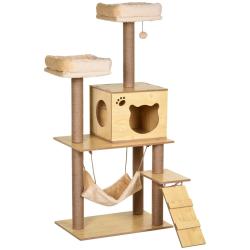 Arbre &agrave; chat multifonction 60 x 40 x 130 cm avec griffoirs sisal et hamac design cosy en panneaux d