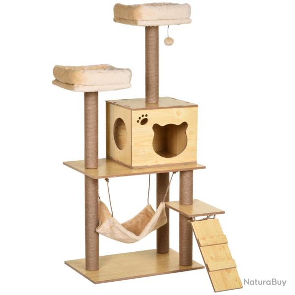 Arbre � chat multifonction 60 x 40 x 130 cm avec griffoirs sisal et hamac design cosy en panneaux d