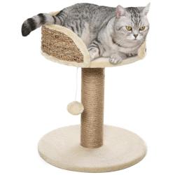 Arbre &agrave; chat grattoir plateforme avec rebords 40 x 40 x 49 cm peluche pompon moderne en panneaux de