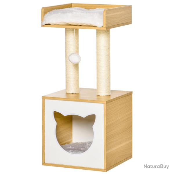 Arbre � chat griffoir niche plate-forme 35 x 35 x 81 cm coussin amovible stabilit� design contempor