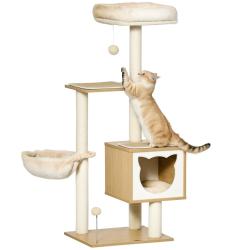 Arbre &agrave; chat multi-niveaux 48 x 40 x 126 cm aires de jeu et repos confort contemporain en panneaux
