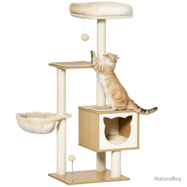 Arbre � chat multi-niveaux 48 x 40 x 126 cm aires de jeu et repos confort contemporain en panneaux