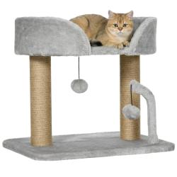 Arbre &agrave; chat griffoir 48 x 38 x 42 cm stable avec pompons suspendus design contemporain en panneau