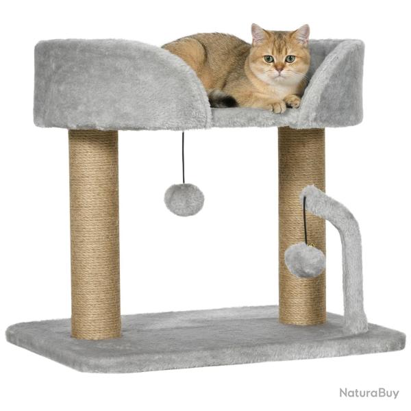 Arbre � chat griffoir 48 x 38 x 42 cm stable avec pompons suspendus design contemporain en panneau