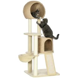 Arbre &agrave; chat centre d'activit&eacute; quatre niveaux 60 x 60 x 150 cm griffoirs hamac scandinave contempor