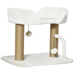Arbre &agrave; chat griffoir plateforme avec pompons 48 x 38 x 42 cm stable et r&eacute;sistant design en panneau