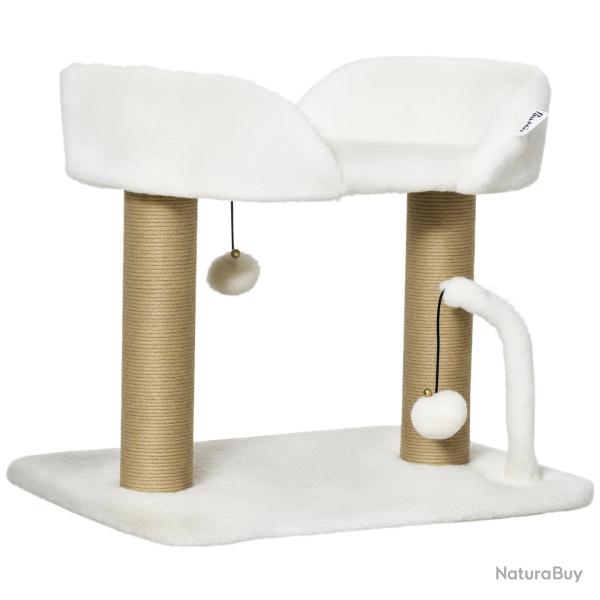 Arbre � chat griffoir plateforme avec pompons 48 x 38 x 42 cm stable et r�sistant design en panneau