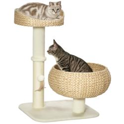 Arbre &agrave; chat &agrave; deux niveaux 48 x 48 x 72 cm griffoir niche design contemporain en panneau de partic