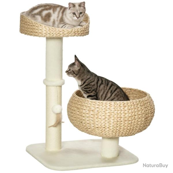 Arbre � chat � deux niveaux 48 x 48 x 72 cm griffoir niche design contemporain en panneau de partic
