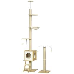 Arbre &agrave; chat sol au plafond 40 x 40 x 225-285 cm grattoirs et hamac style contemporain en panneau d