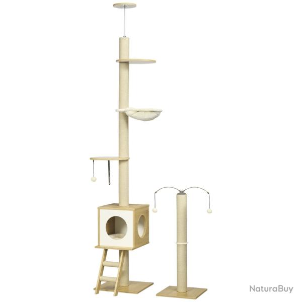 Arbre � chat sol au plafond 40 x 40 x 225-285 cm grattoirs et hamac style contemporain en panneau d