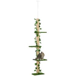 Arbre &agrave; chat poteau &agrave; griffer fixation plafond 37 x 21 x 202-242 cm r&eacute;glable stable design en panne